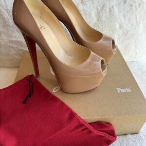 CHRISTIAN LOUBOUTIN Patent Calf Highness 160 Peep Toe Platform Pumps
